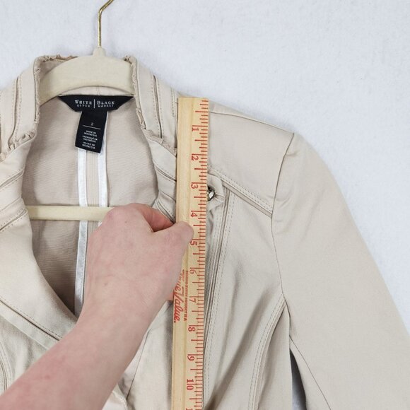 WHBM Jacket Womens 2 Cream Cropped 3/4 Sleeve Two Button Blazer Business Casual - Picture 6 of 16